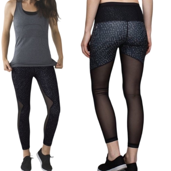 Lululemon Running Full Length Athletic Leggings Black Mesh Size 6 - Picture 1 of 11